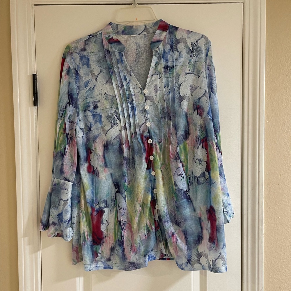 Large Watercolor Inspired Button Down Blouse